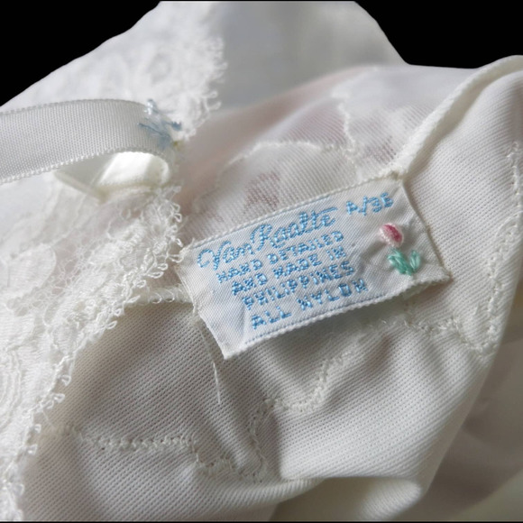 70s White Embroidered Bridal Slip Dress M - Picture 12 of 12